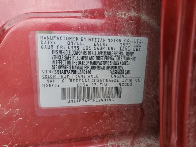 3N1AB7AP9HL640146 - 2017 NISSAN SENTRA S RED photo 12