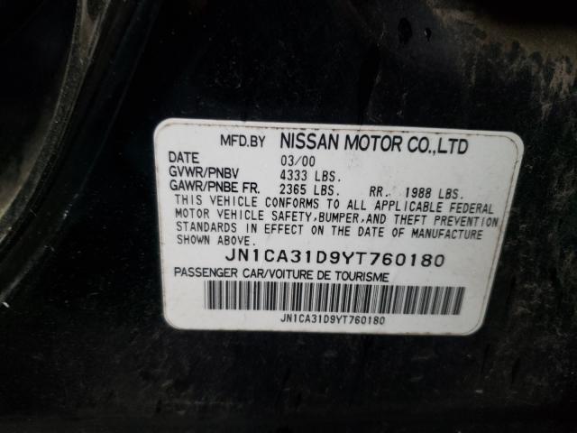 JN1CA31D9YT760180 - 2000 NISSAN MAXIMA GLE BLACK photo 10