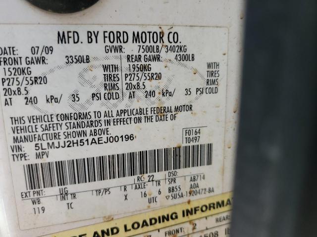 5LMJJ2H51AEJ00196 - 2010 LINCOLN NAVIGATOR 白色 照片 14