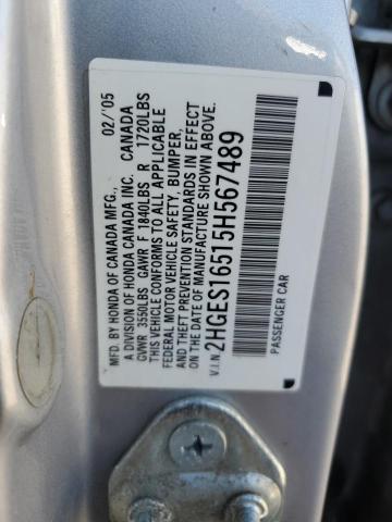 2HGES16515H567489 - 2005 HONDA CIVIC LX SILVER photo 12