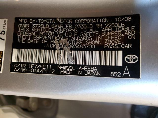 JTDKB20U093483700 - 2009 TOYOTA PRIUS GRAY photo 13