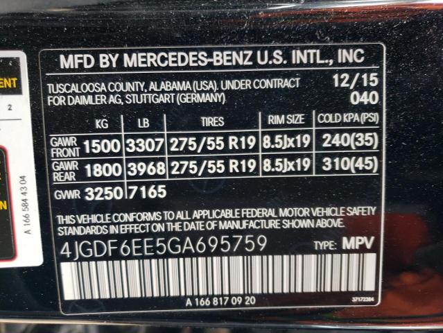 4JGDF6EE5GA695759 - 2016 MERCEDES-BENZ GL 450 4MATIC BLACK photo 14