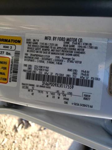 3FA6P0D9XLR117559 - 2020 FORD FUSION TITANIUM WHITE photo 10