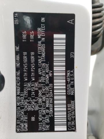 5TDKKRFH4FS044139 - 2015 TOYOTA HIGHLANDER XLE WHITE photo 14