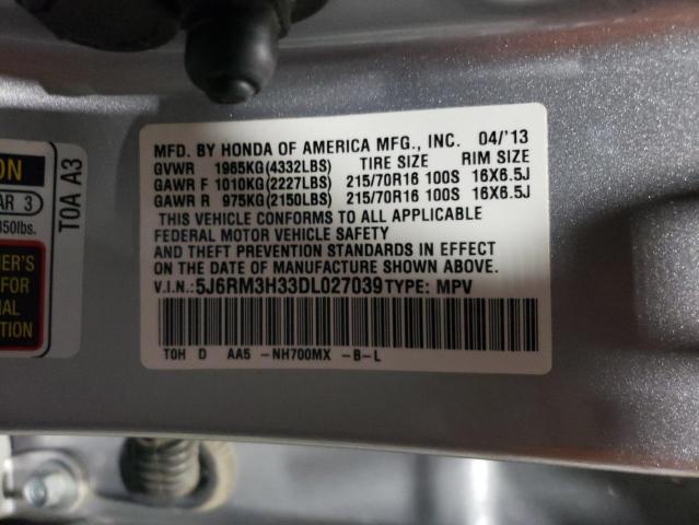 5J6RM3H33DL027039 - 2013 HONDA CR-V LX SILVER photo 12