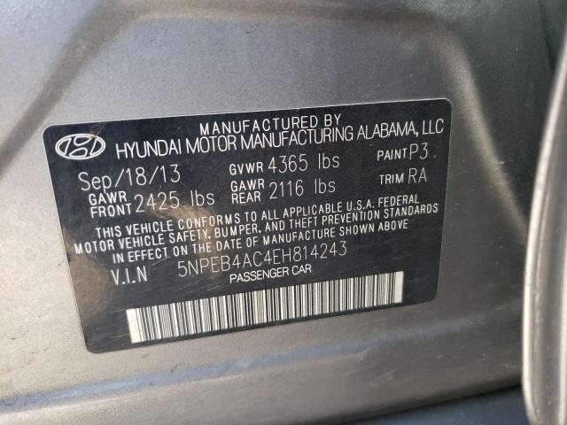 5NPEB4AC4EH814243 - 2014 HYUNDAI SONATA GLS GRAY photo 12