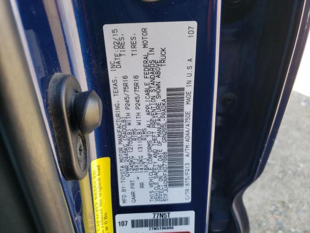 5TFJU4GNXFX077668 - 2015 TOYOTA TACOMA DOUBLE CAB PRERUNNER BLUE photo 12