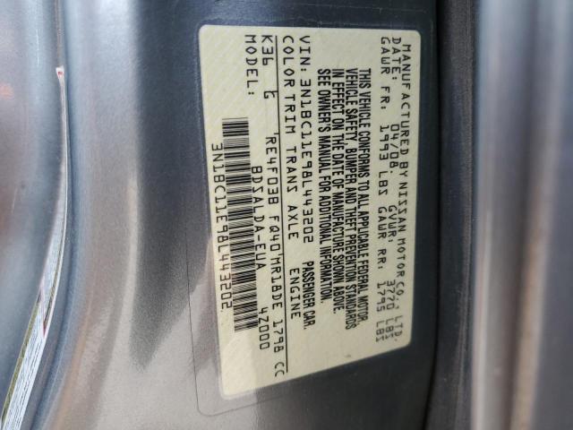 3N1BC11E98L443202 - 2008 NISSAN VERSA S SILVER photo 12