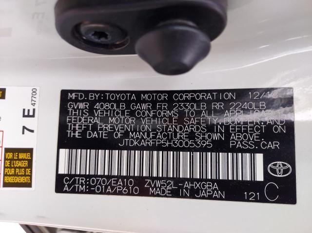 JTDKARFP5H3005395 - 2017 TOYOTA PRIUS PRIM 白色 照片 10