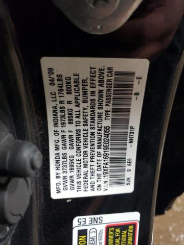 19XFA16919E024055 - 2009 HONDA CIVIC EXL შავი ფოტო 12