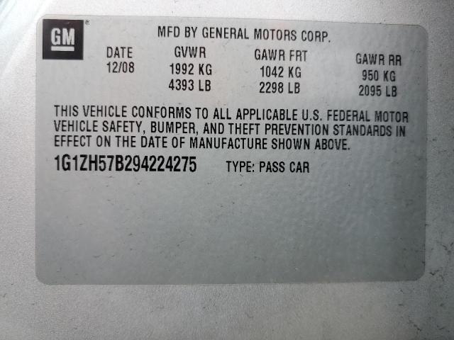 1G1ZH57B294224275 - 2009 CHEVROLET MALIBU 1LT SILVER photo 12