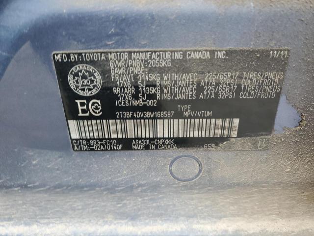 2T3BF4DV3BW168587 - 2011 TOYOTA RAV4 BLUE photo 12