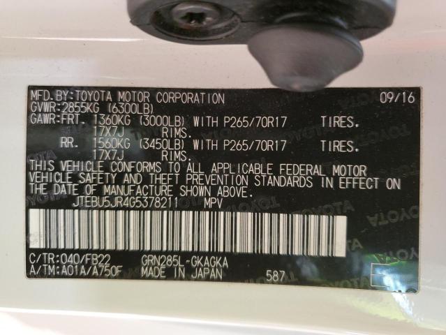 JTEBU5JR4G5378211 - 2016 TOYOTA 4RUNNER SR5/SR5 PREMIUM 白色 照片 13