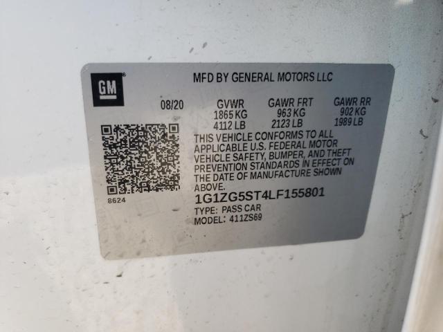 1G1ZG5ST4LF155801 - 2020 CHEVROLET MALIBU RS 白色 照片 12