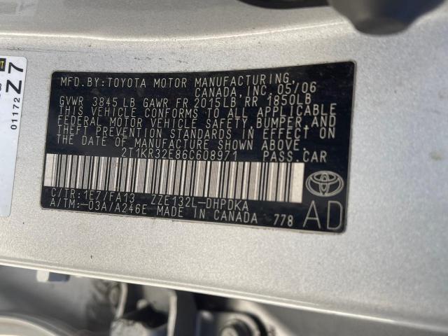 2T1KR32E86C608971 - 2006 TOYOTA COROLLA MA XR SILVER photo 10