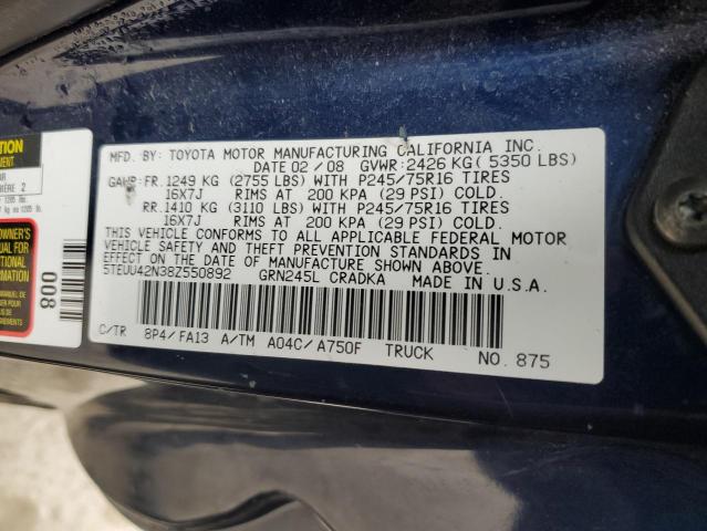 5TEUU42N38Z550892 - 2008 TOYOTA TACOMA ACCESS CAB BLUE photo 12