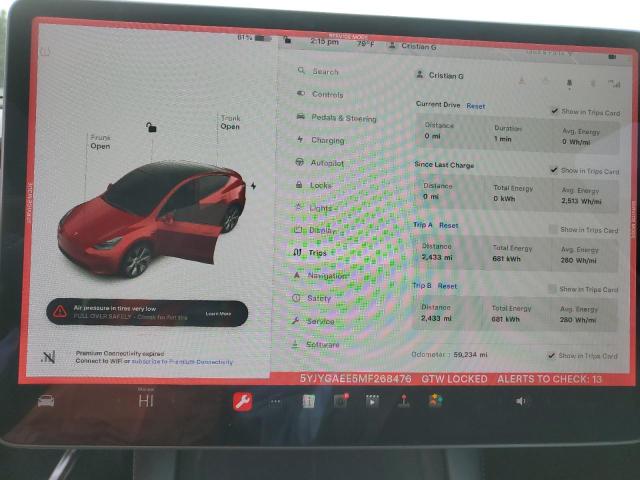 5YJYGAEE5MF268476 - 2021 TESLA MODEL Y RED photo 9