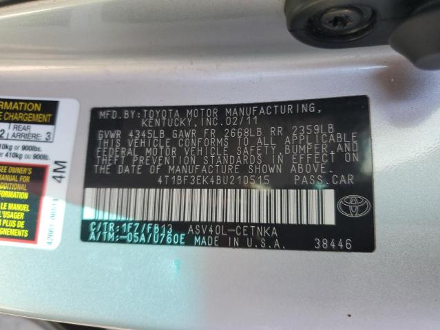 4T1BF3EK4BU210515 - 2011 TOYOTA CAMRY BASE SILVER photo 12