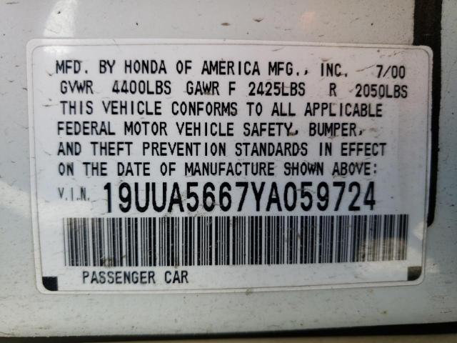 19UUA5667YA059724 - 2000 ACURA 3.2TL WHITE photo 13