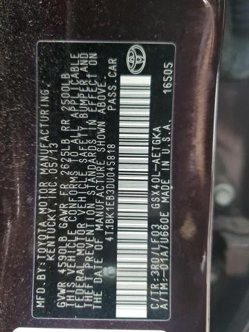 4T1BK1EB3DU045818 - 2013 TOYOTA AVALON BASE BURGUNDY photo 12