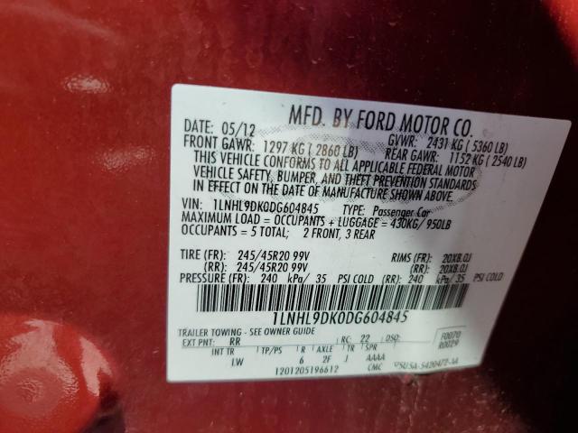 1LNHL9DK0DG604845 - 2013 LINCOLN MKS RED photo 12