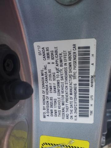 2HGFC1F72HH654616 - 2017 HONDA CIVIC EXL SILVER photo 12