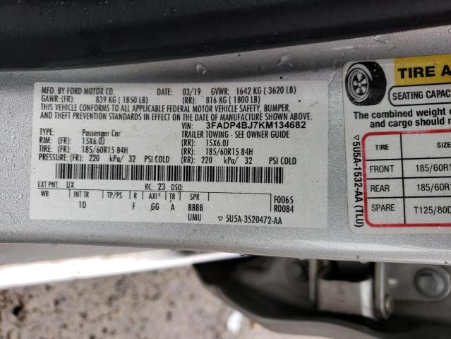 3FADP4BJ7KM134682 - 2019 FORD FIESTA SE SILVER photo 13