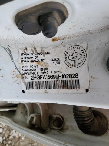 2HGFA15699H102028 - 2009 HONDA CIVIC LX-S 白色 照片 12