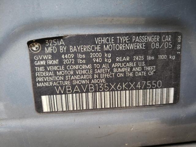 WBAVB135X6KX47550 - 2006 BMW 3 SERIES I Көк фото 12