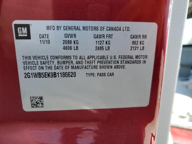 2G1WB5EK9B1186620 - 2011 CHEVROLET IMPALA LT RED photo 12