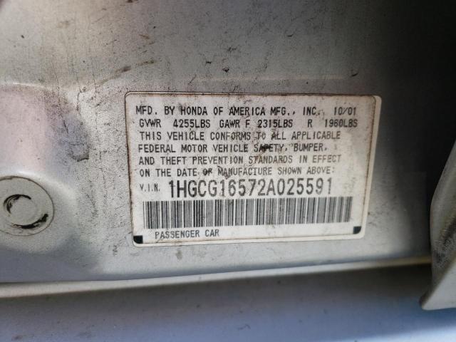 1HGCG16572A025591 - 2002 HONDA ACCORD EX SILVER photo 12