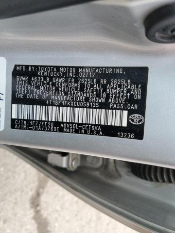 4T1BF1FKXCU059135 - 2012 TOYOTA CAMRY BASE SILVER photo 12