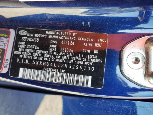 5XXGU4L13KG299130 - 2019 KIA OPTIMA EX BLUE photo 13