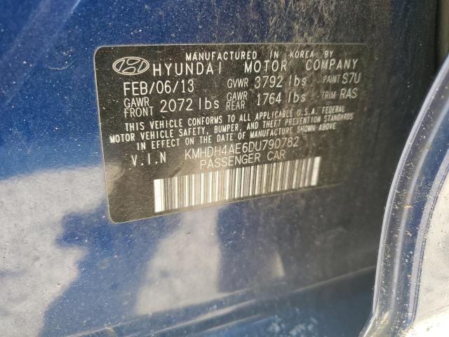 KMHDH4AE6DU790782 - 2013 HYUNDAI ELANTRA GLS BLUE photo 13