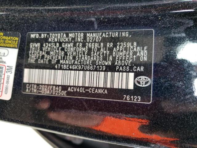 4T1BE46K97U667139 - 2007 TOYOTA CAMRY LE A CE BLACK photo 12