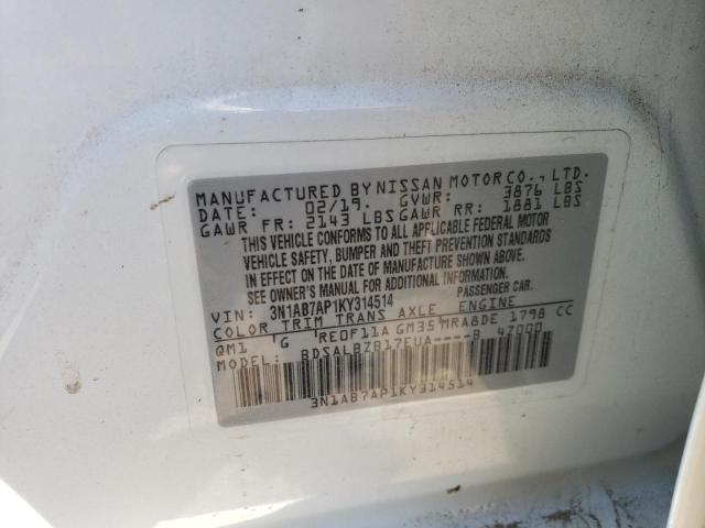 3N1AB7AP1KY314514 - 2019 NISSAN SENTRA S WHITE photo 13