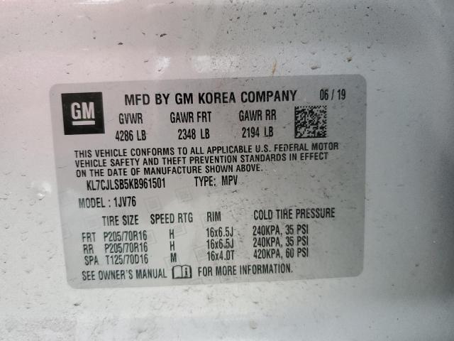 KL7CJLSB5KB961501 - 2019 CHEVROLET TRAX 1LT SILVER photo 12