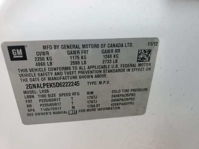 2GNALPEK5D6222245 - 2013 CHEVROLET EQUINOX LT WHITE photo 13