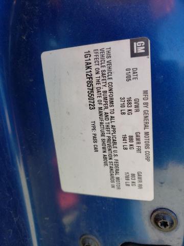 1G1AK12F857550723 - 2005 CHEVROLET COBALT BLUE photo 12