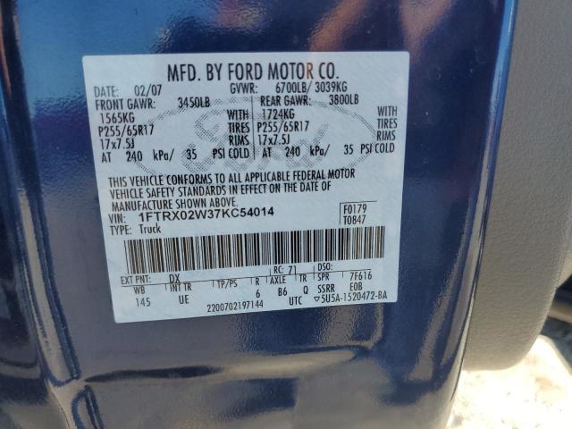 1FTRX02W37KC54014 - 2007 FORD F150 BLUE photo 12