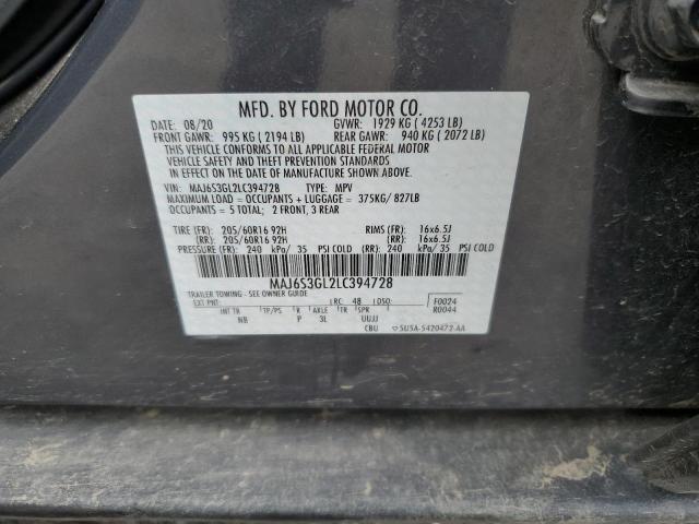 MAJ6S3GL2LC394728 - 2020 FORD ECOSPORT SE Szary zdjęcie 13