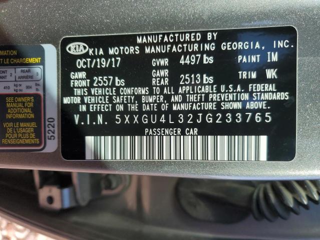 5XXGU4L32JG233765 - 2018 KIA OPTIMA EX GRAY photo 12