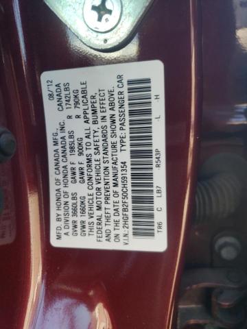 2HGFB2F50CH591354 - 2012 HONDA CIVIC LX BURGUNDY photo 12