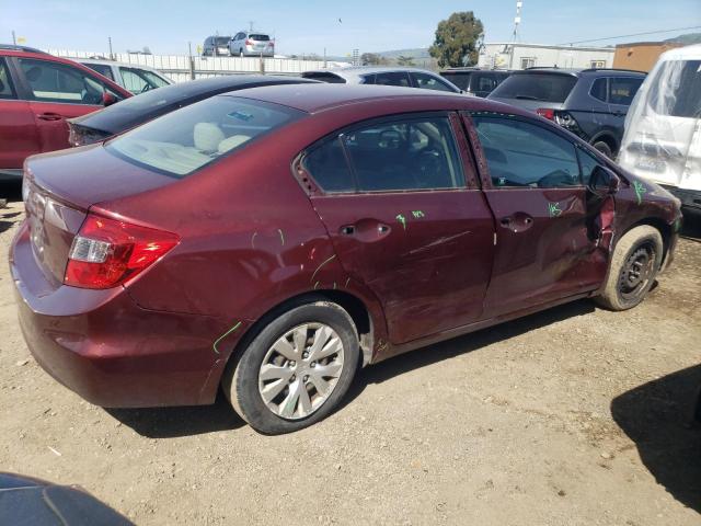 2HGFB2F50CH591354 - 2012 HONDA CIVIC LX BURGUNDY photo 3