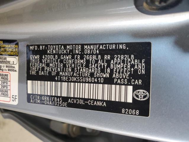 4T1BE30K55U960410 - 2005 TOYOTA CAMRY LE SILVER photo 12