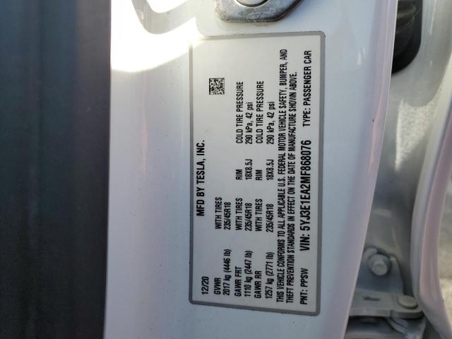 5YJ3E1EA2MF868076 - 2021 TESLA MODEL 3 WHITE photo 13