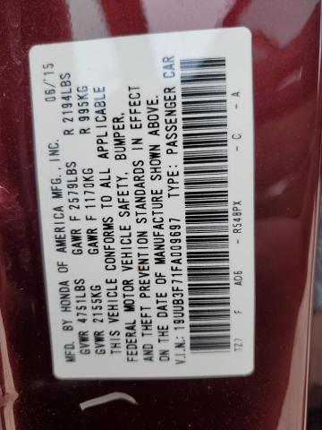 19UUB3F71FA009697 - 2015 ACURA TLX ADVANCE ბურგუნდია ფოტო 12