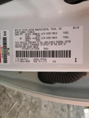 5TFUW5F1XJX733520 - 2018 TOYOTA TUNDRA DOUBLE CAB SR/SR5 WHITE photo 12