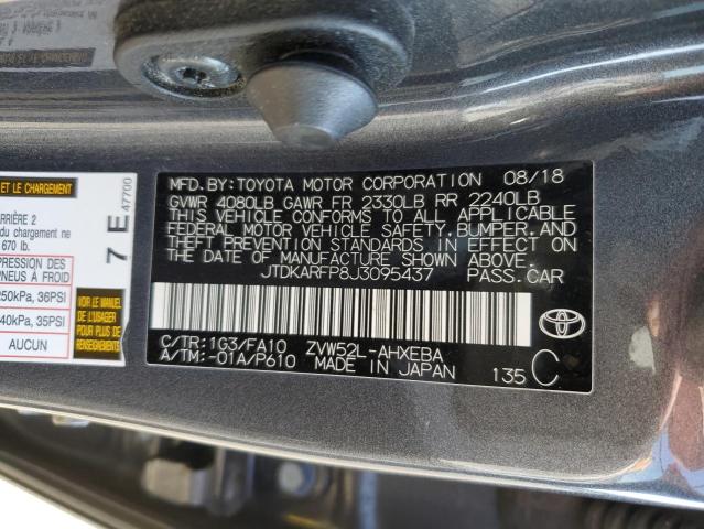 JTDKARFP8J3095437 - 2018 TOYOTA PRIUS PRIM ნაცრისფერი ფოტო 12