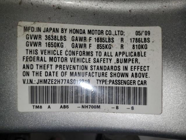 JHMZE2H77AS012219 - 2010 HONDA INSIGHT EX SILVER photo 12